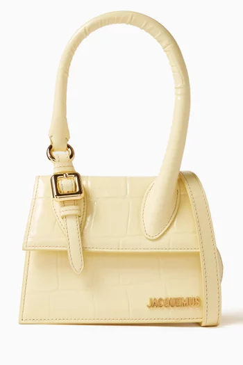 Le Chiquito Moyen Boucle Tote Bag in Croc-embossed Leather