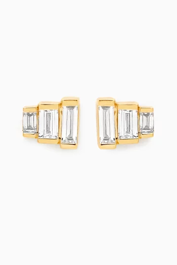 Trio Baguette Diamond Stud Earrings in 18kt Gold