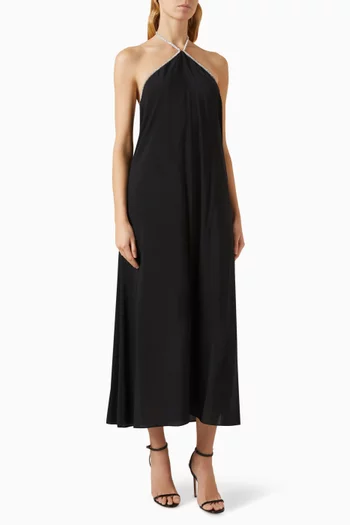فستان اونيكس طويل برباط حول الرقبة مزيج رايون