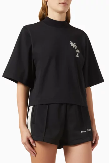 Palms-embroidered Cropped T-shirt in Cotton