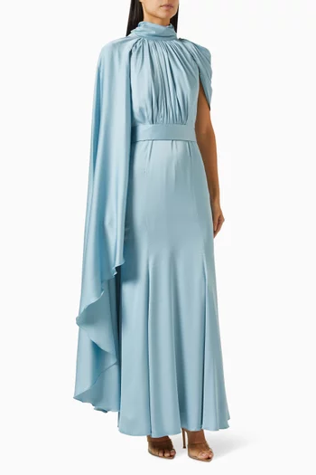 Draped Cape-sleeve Maxi Dress in Satin