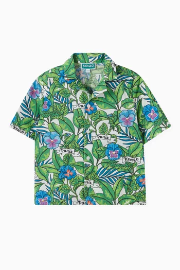 Floral Print Shirt in Cotton Poplin