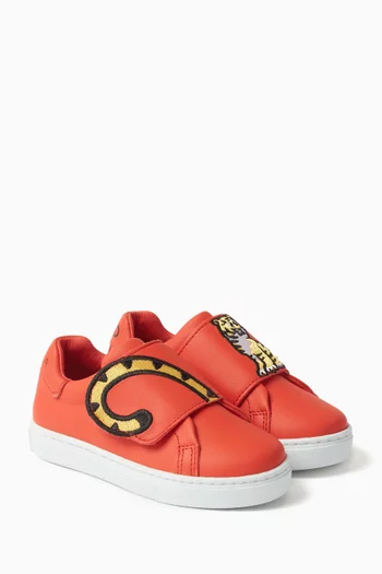 Tiger and Tail Print Sneakers in Leather