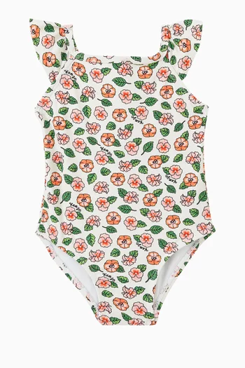 All-over Floral-logo Print One-piece Swimsuit