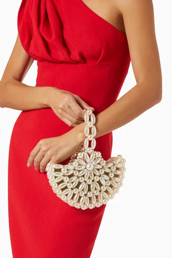 Selene Crescent Clutch Bag in Acrylic Beads & Satin