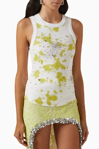 Tie-dye Splash Embellished Tank Top in Rib-knit