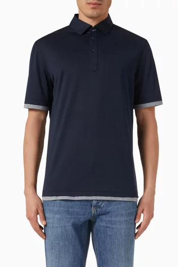 Contrast Trims Polo Shirt in Silk Blend
