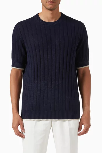 Ribbed Knit T-shirt in Linen-cotton