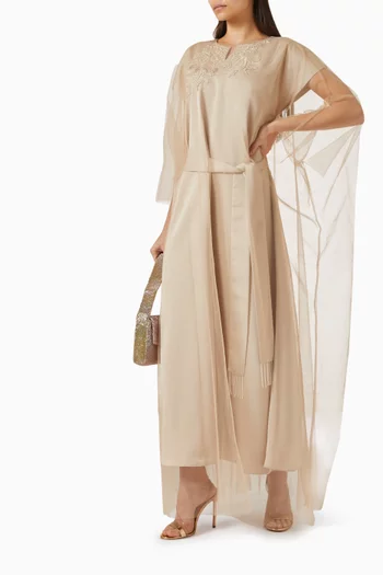 Abstract Embroidered Kaftan in Silk