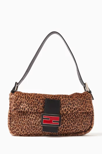 Leopard-print Baguette Shoulder Bag in Pony Hair