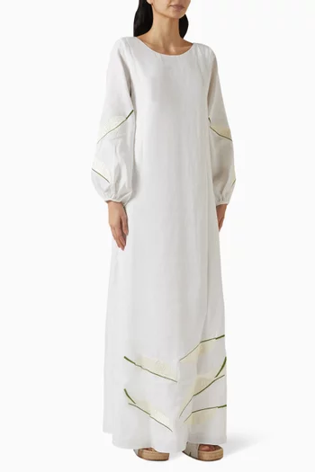فستان سامان طويل مطرز كتان
