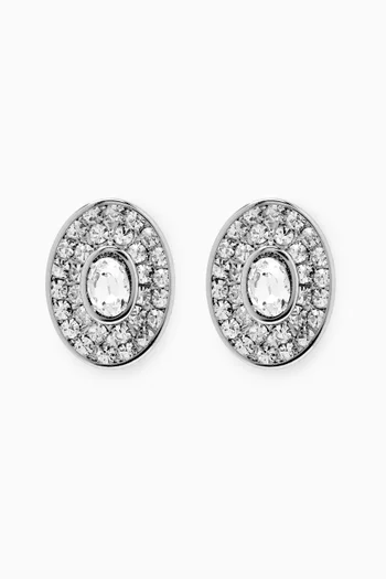 Oval Crystal Stud Earrings in Brass