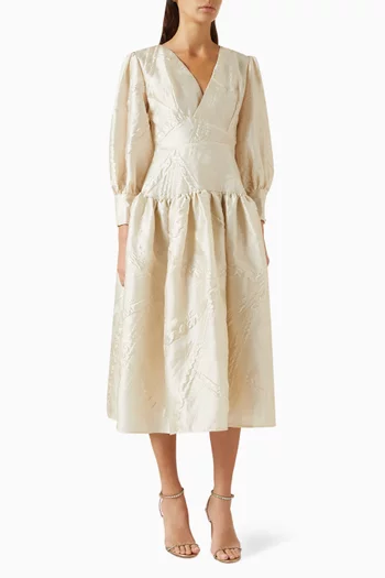 Puff-sleeve Midi Dress in Satin
