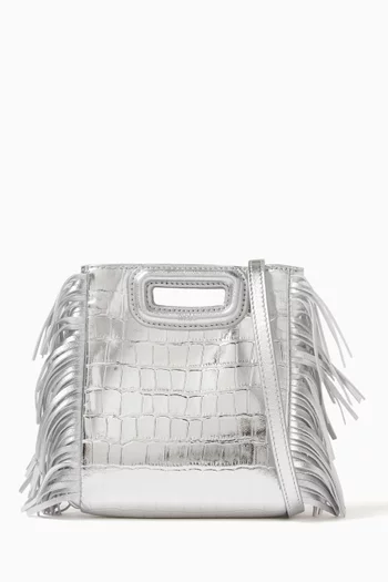 Mini Fringed M Bag in Croc-embossed Leather