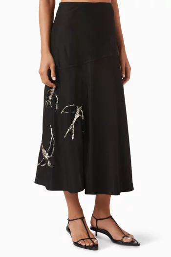 Sequin-embellished Midi Skirt in Viscose Twill