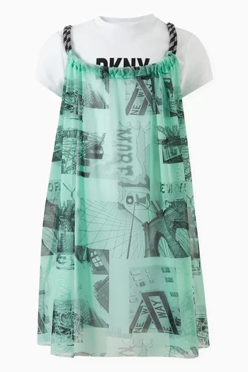 Graphic-print Layered Dress in Viscose-blend