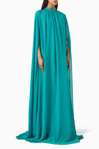 Embellished Slit-sleeve Gown in Chiffon