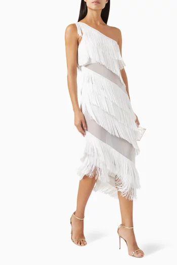 فستان مقسم لأجزاء بكتف مكشوف وشرّابات