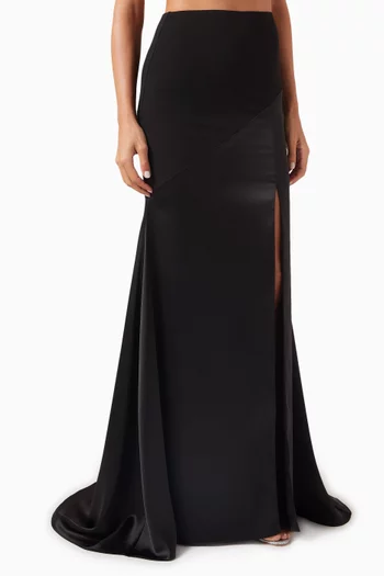 Panelled Maxi Skirt in Satin & Crepe
