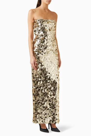 Strapless Maxi Dress in Mirrored Sequins