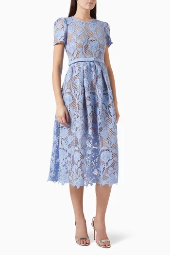 Belted Midi Dress in Lace