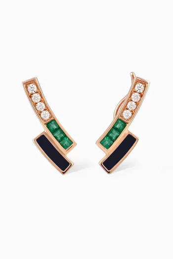 Social Climber Diamond & Emerald Earrings in 18kt Rose Gold