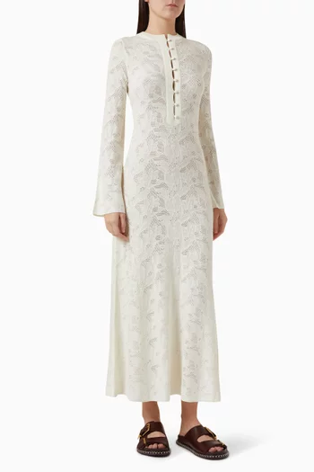 Floral-knit Midi Dress in Wool-silk