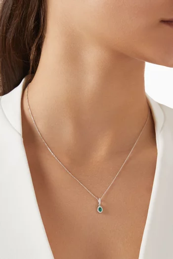 Mini Diana Emerald & Diamond Necklace in 18kt White Gold