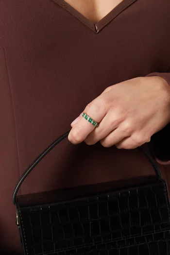 Floral Emerald & Diamond Cluster Ring in 18kt Yellow Gold