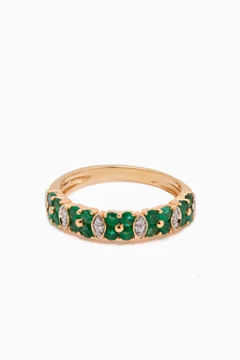 Floral Emerald & Diamond Cluster Ring in 18kt Yellow Gold