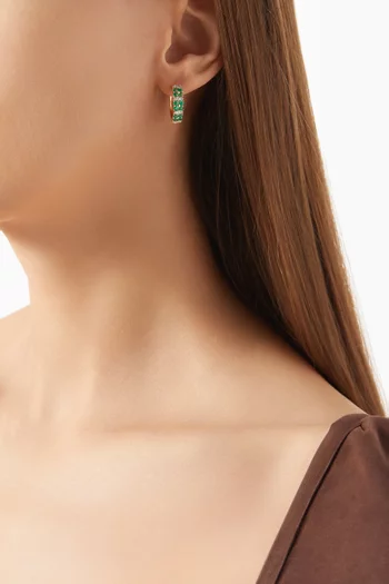 Floral Emerald & Diamond Cluster Hoop Earrings in 18kt Yellow Gold