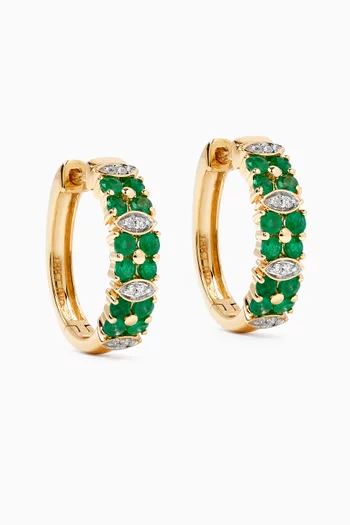 Floral Emerald & Diamond Cluster Hoop Earrings in 18kt Yellow Gold