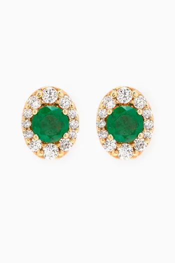 Mini Diana Emerald & Diamond Stud Earrings in 18kt Gold
