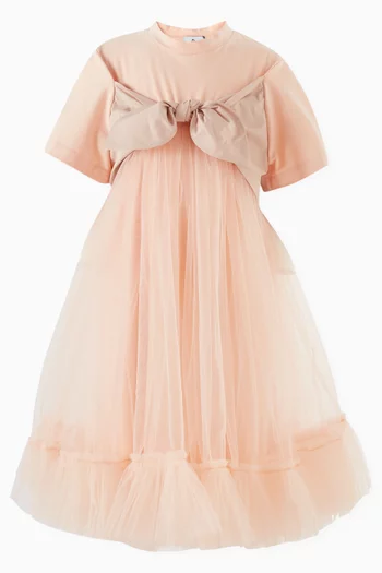 Tulle-skirt Midi Dress in Cotton Blend