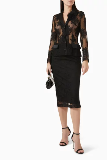 Slit Pencil Midi Skirt in Lace