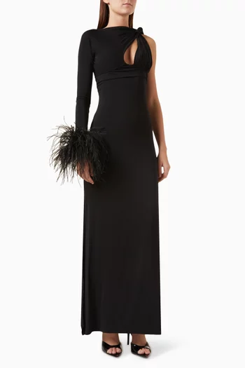 Tanner Feather-trim Gown in Jersey