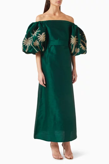 The Signature Palm Tree Off-shoulder Maxi Dress