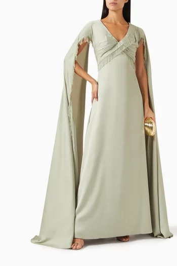 Fringed Cape Dress in Crêpe