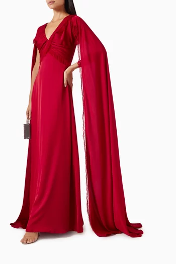 Fringed Cape Dress in Crêpe
