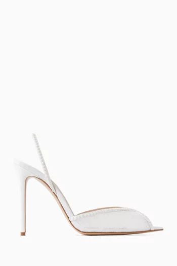 Katy 105 Pearl Slingback Sandals in Lace & Satin