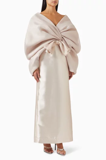 Ivory Maxi Dress in Taffeta, Organza & Lace