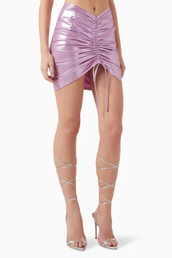 Ruched Metallic Mini Skirt in Stretch-nylon