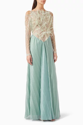 فستان مايا طويل مطرز بالريش رايون