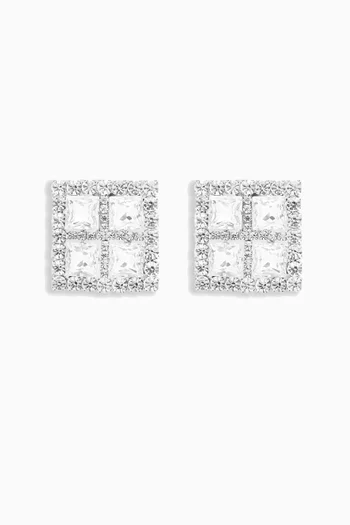 Crystal Square Clip-on Earrings in Brass