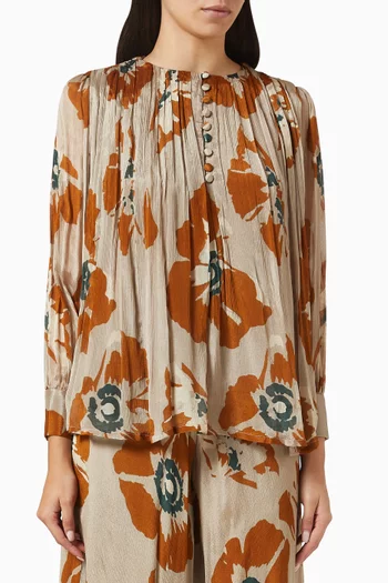 Floral Top in Pleated Chiffon