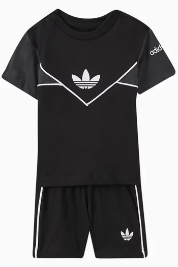 Adicolor Logo T-shirt & Shorts Set in Cotton Jersey