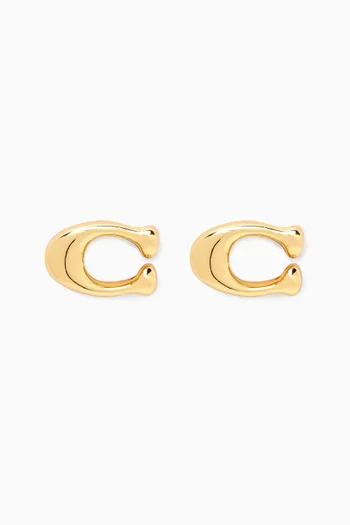 Signature C Stud Earrings in Gold-plated Brass