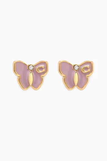 Enamel Butterfly Stud Earrings in Gold-plated Brass
