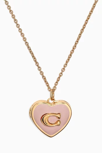 Enamel Heart Locket Necklace in Gold-plated Brass