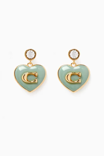 Enamel Heart Drop Earrings in Gold-plated Brass